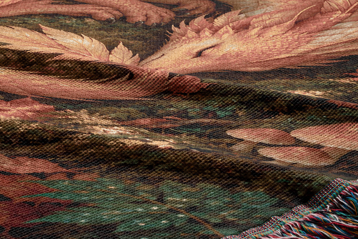 Golden Dragon Woven Throw Blanket woven texture and fringe close-up
