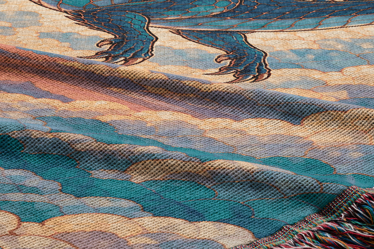 Sgaeyl Dragon Woven Throw Blanket woven texture and fringe close-up