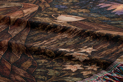 Suriel Tea Woven Throw Blanket woven texture and fringe close-up