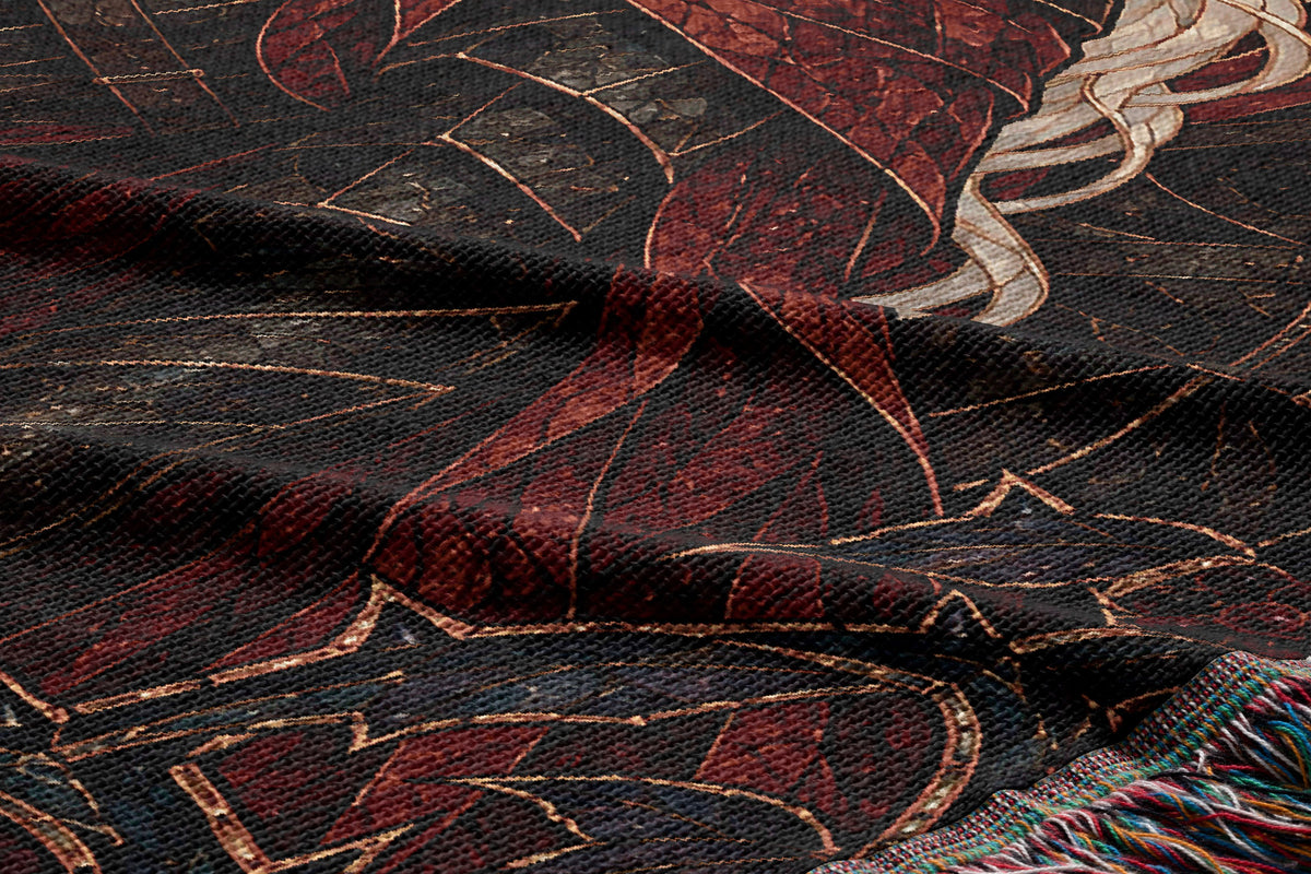 Ice, Fire, and Stone Woven Throw Blanket woven texture and fringe close-up