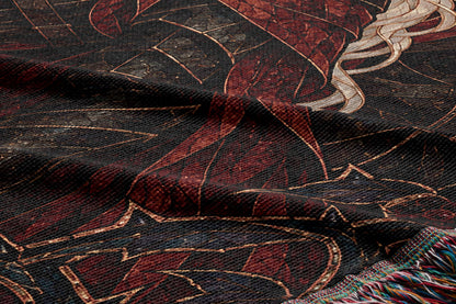 Ice, Fire, and Stone Woven Throw Blanket woven texture and fringe close-up