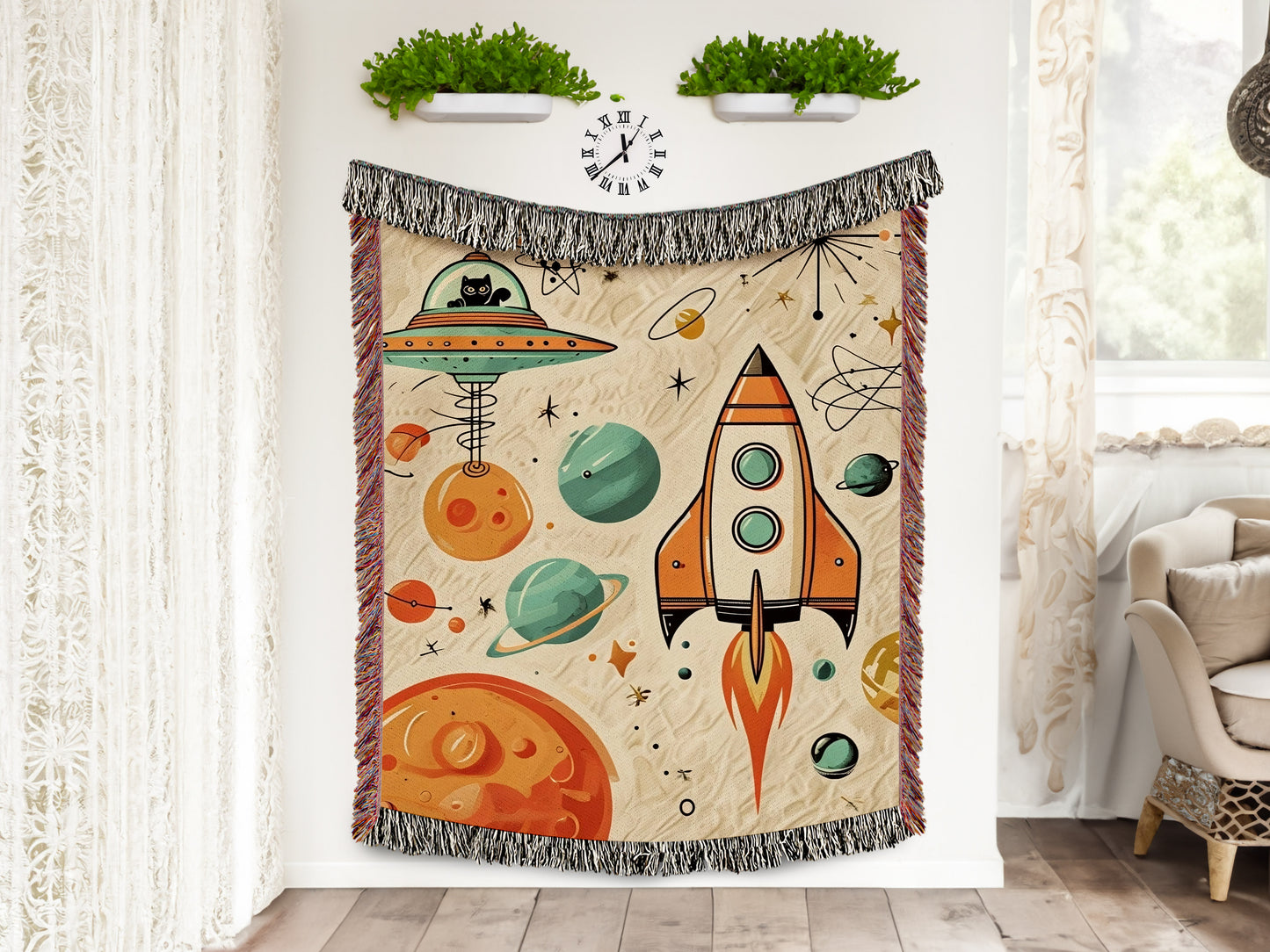 Retro Space Adventure Wall Tapestry 🚀