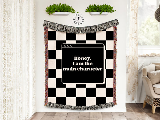 ✨ "Honey, I Am the Main Character" Checkered Blanket