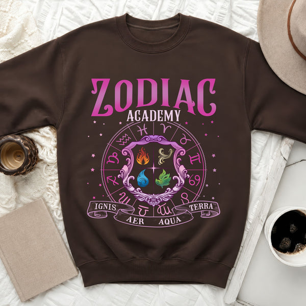 Zodiac Academy Crest Sweatshirt in Dark Chocolate