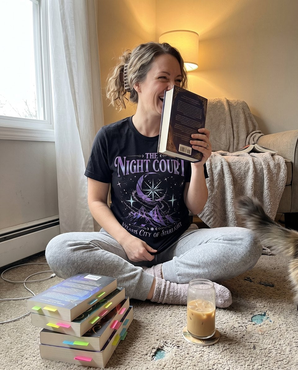 A reader at home in the Night Court tee